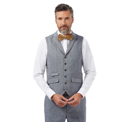Grey herringbone textured tailored fit waistcoat